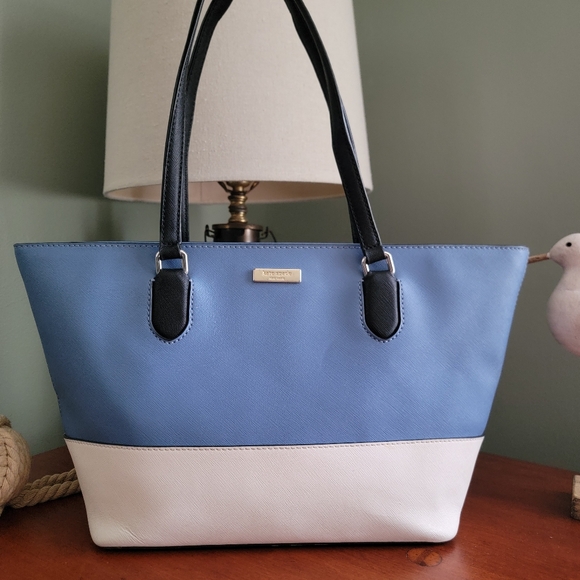 kate spade Handbags - Kate Spade Laurel Way Dally Tote Blue White Black Crossgrain Leather Purse